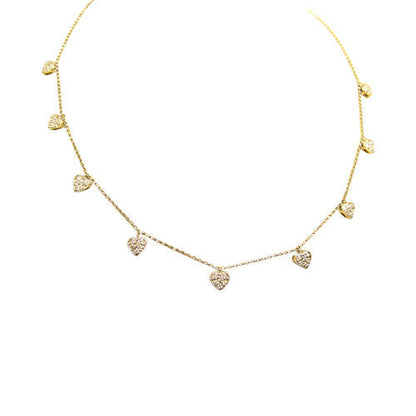 .50 CT DIAMOND HEART NECKLACE NINE HANGING HEART CHAIN NECKLACE DANGLE 14 K GOLD