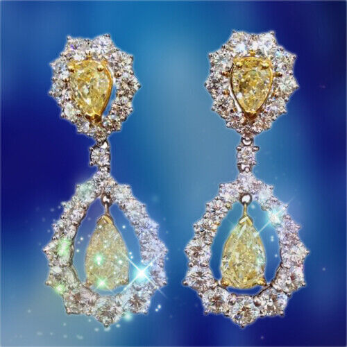 ADORABLE CERTIFIED FANCY YELLOW DIAMOND DANGLE NATURAL PEAR SHAPE DIAMOND