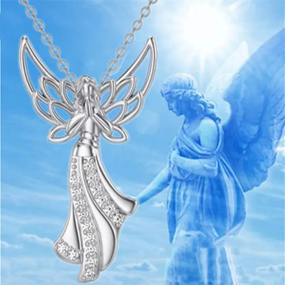 Exquisite Fashion Creative Women Angel Wings Diamond Necklace Holy Faith Angel P