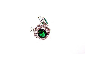 emerald two oval set triangular halo stud earring
