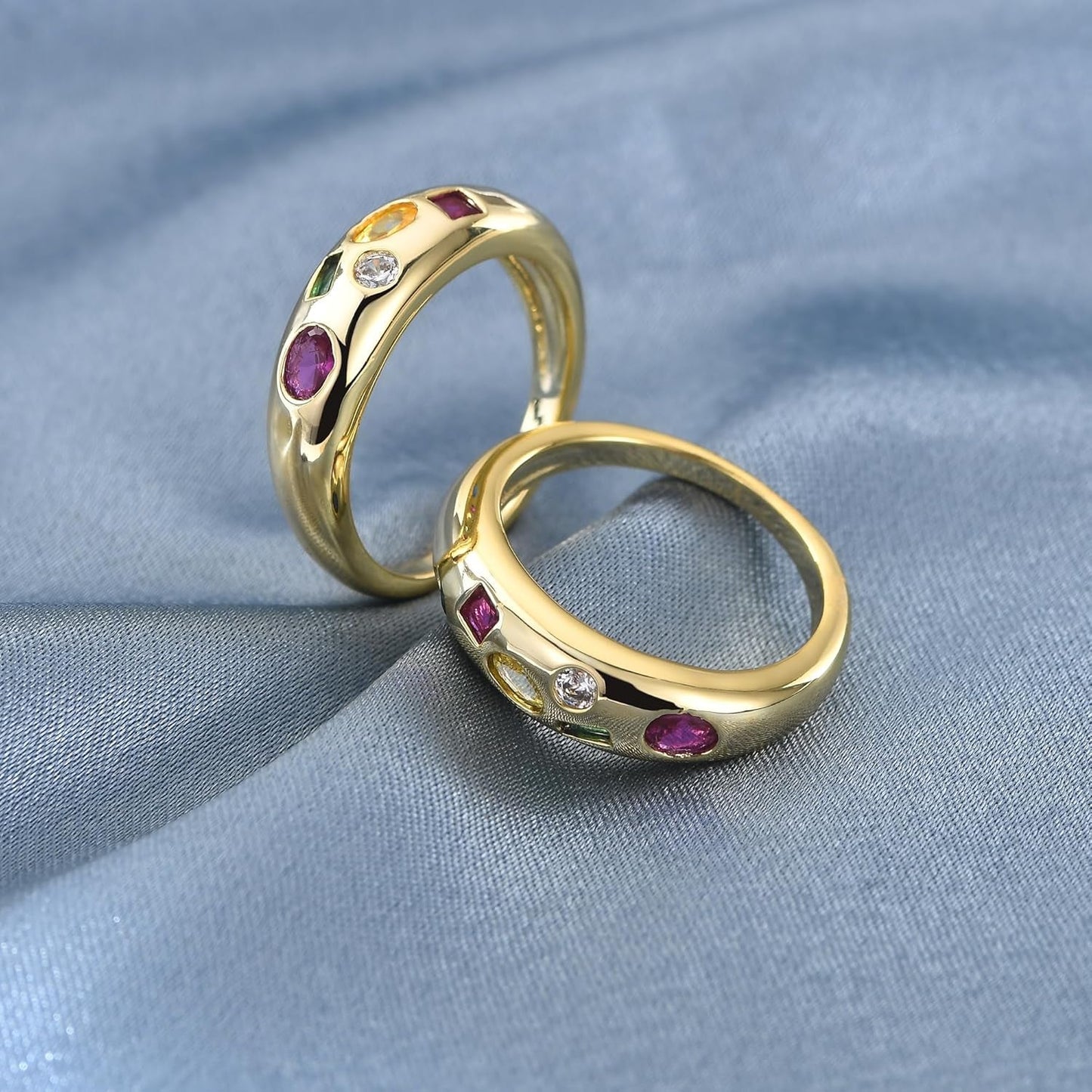 Chunky Gold Plated Rings for Women - Trendy Cubic Zirconia 14K Gold Filled Stackable Rings