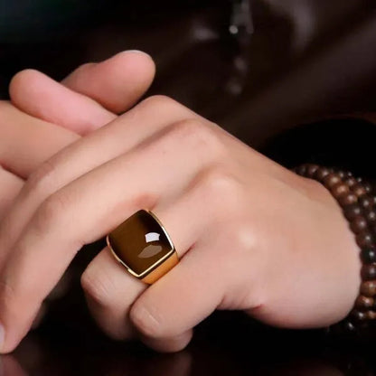 New Fashion Rings 316L Stainless Steel Gold Plated Simple Jewelry Ring With Opal For Men