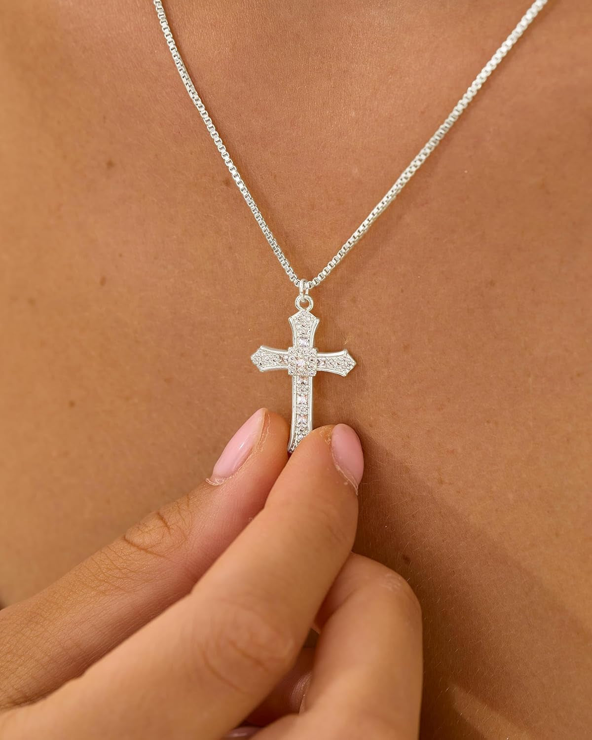 Cross Necklace for Women - 14K Gold/White Gold Plated Simple Dainty Diamond Cross Pendant Necklace with Cubic Zirconia Jewelry Gift for Her
