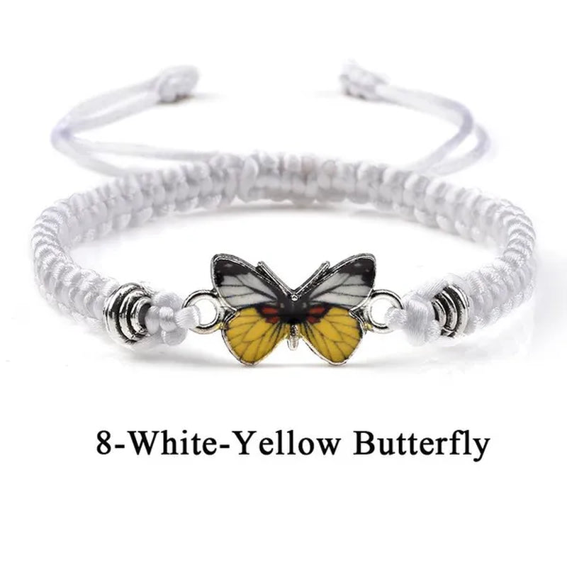 2022 Hot Adjustable Braided String Bracelet for Women Grey Butterfly Pendant Handmade Charm Bangles Fashion Girl Jewelry