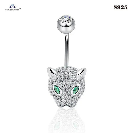 Starbeauty 1 Piece 1.6x6/8/10mm Luxury 925 Sterling Silver Navel Ring Accessories Green Eye Leopard Belly Piercing Ombligo Crystal Zircon Belly Button Rings Navel Pierc Jewelry