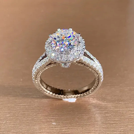 Luxury Women'S Fashion Silver Color Ring Elegant Female Engagement Wedding Party Anniversary Gift