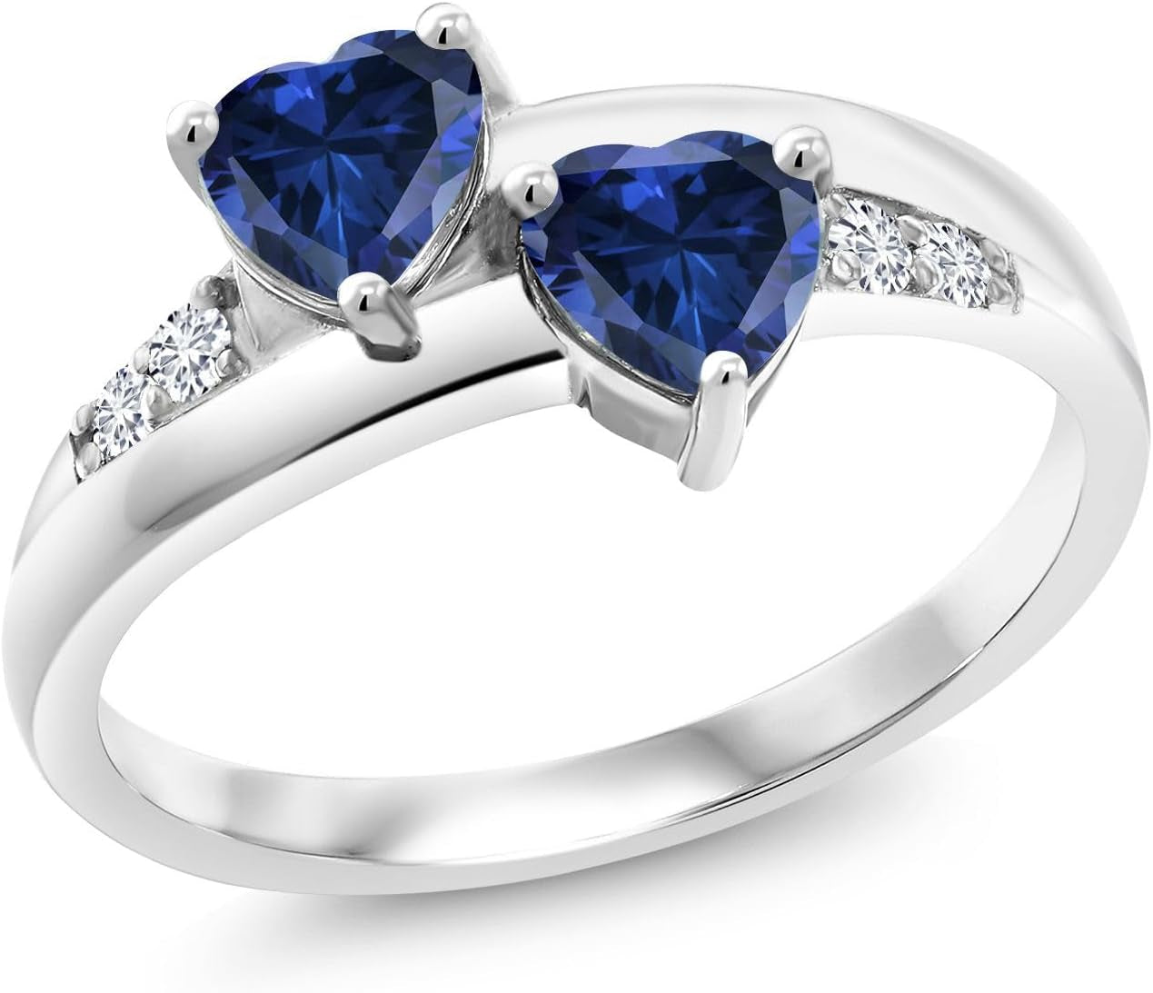 1.30 Cttw Blue Created Sapphire and White Lab Grown Diamond Ring for Women | 925 Sterling Silver | 5MM Heart Shape | Available in Size 5, 6, 7, 8, 9