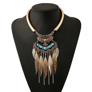 Bohemian Gypsy Ethnic Choker Collar Vintage Leaf Tassel  Maxi Statement Pendant Necklace Jewelry