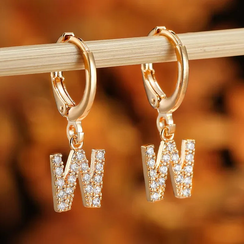 1 Pair 14K Gold Filled Cute Initial A-Z Letter Earrings CZ Zircon Diamond Gold Small Hoop Earings for Women Alphabet Fashion Jewellery