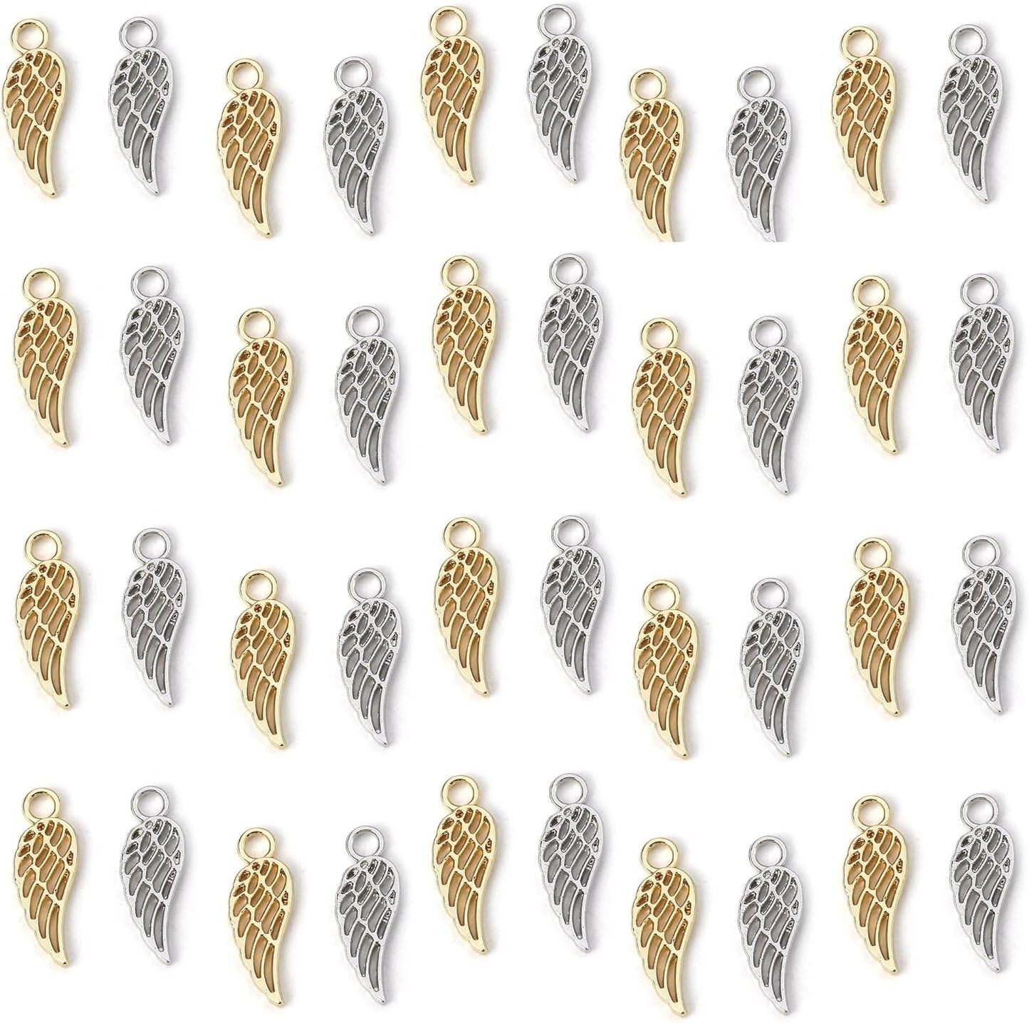 Angel Wings Pendant Charm - 40 Pack of 20 Silver / 20 Gold Toned DIY Jewelry Making Supplies; Small 7/8 Inch for Bracelet, Necklace, Earrings or Arts and Crafts