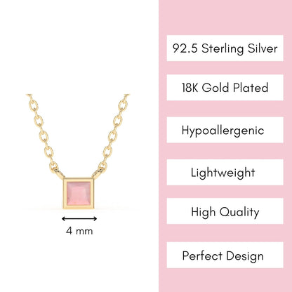 Natural Pink Opal Necklace for Women - Authentic 925 Sterling Silver 18K Gold Jewelry, Dainty Minimalist Square Pink Opal Pendant Necklace for Teen Girls, October Birthstone Gift for Mothers Day