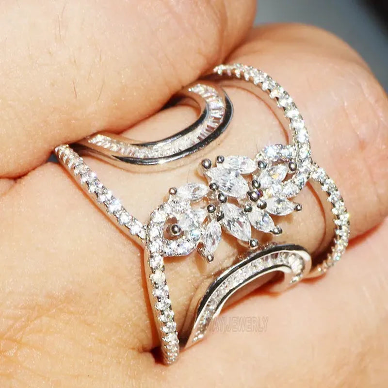 Luxury Silver White Sapphire Rings Natural Gemstones Birthstone Engagement Rings Wedding Anniversary Bride Women Princess Love Cross Ring Size 6 7 8 9 10