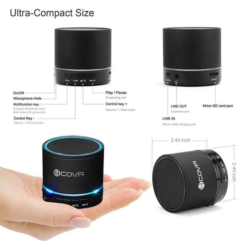 Betron Wireless Portable Travel Bluetooth Speaker Supper Bass BOOM BOX W/ LED Flash Light（Black）