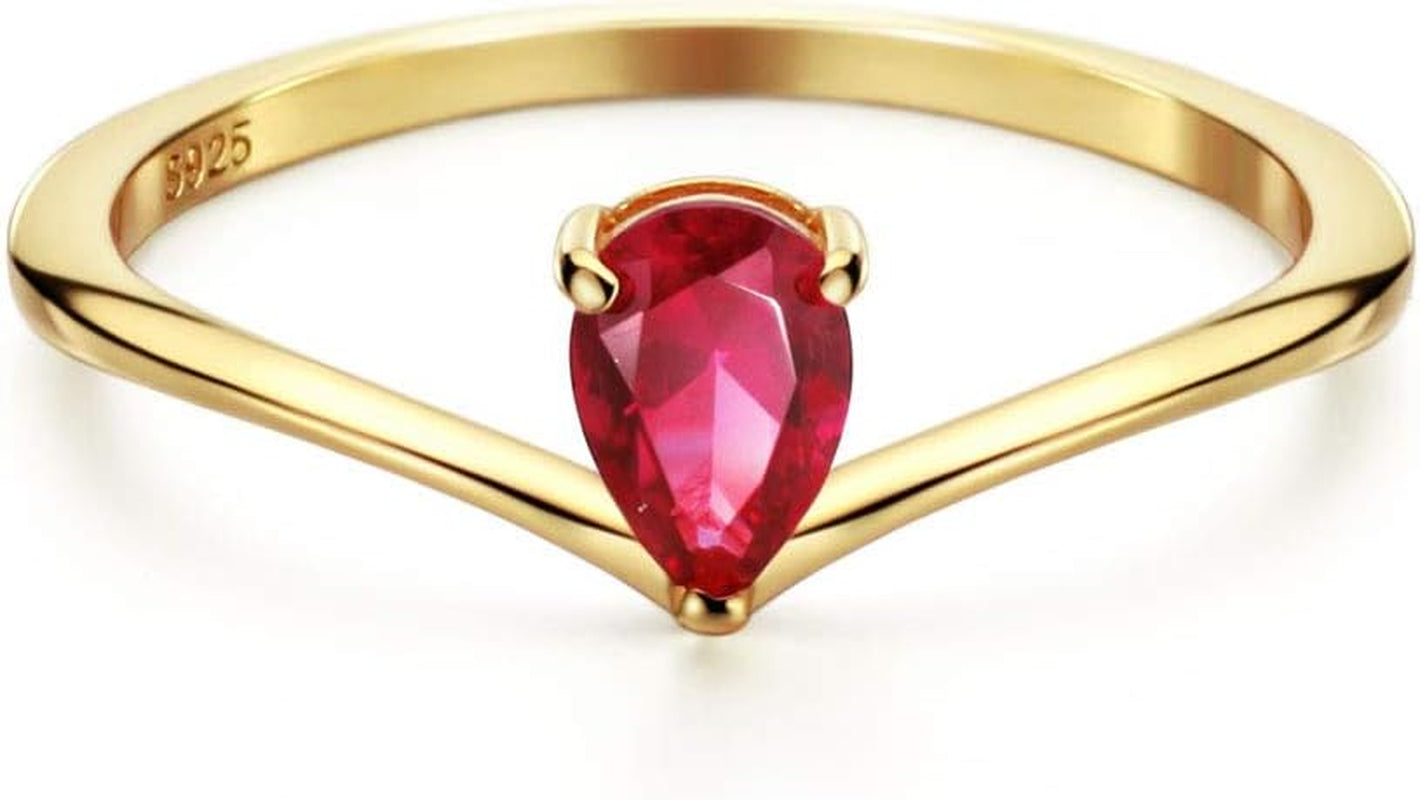 18K Gold Ruby Rings Simple Pear Cut Dainty Love Rings Fine Jewelry for Women Girls