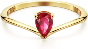 18K Gold Ruby Rings Simple Pear Cut Solitaire Rings Promise Ring