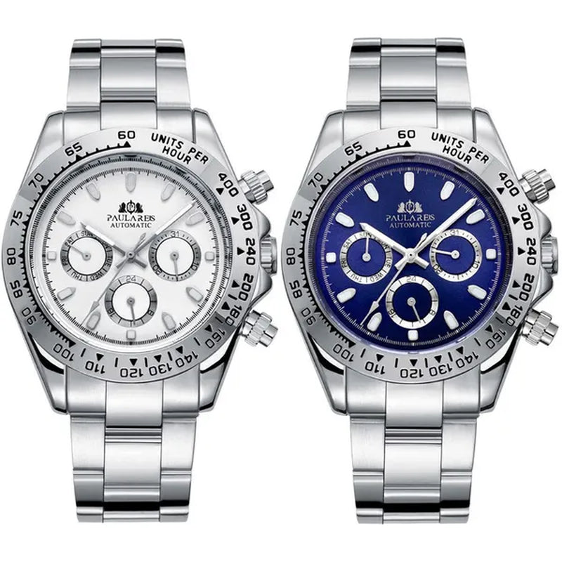 Automatic Watches Self Wind Mechanical Gold Stainless Steel Glacier Ice Blue Dial Chestnut Brown Bezel Luminous Men Watch