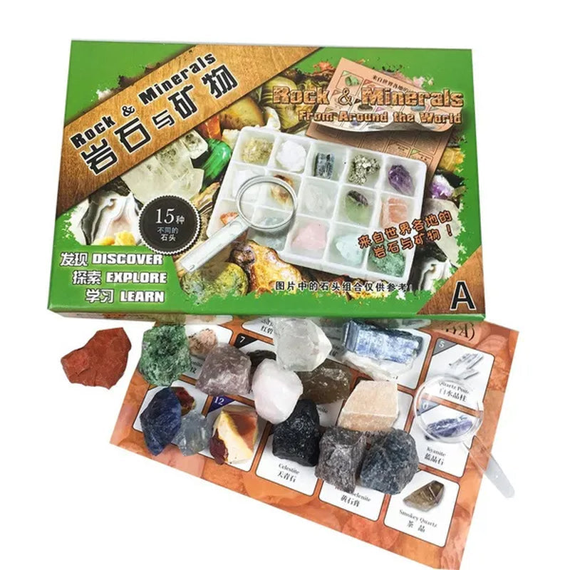 15 Types Rock Minerals Gift Box Smokey Quartz Kyanite Apatite Sodalite Selentite