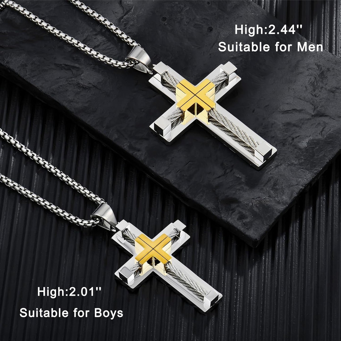 Cross Necklace for Men 316L Stainless Steel Jesus Christ Pendant Jewelry Rolo Chain for 20″ 22″ 24″ 26″ 28″