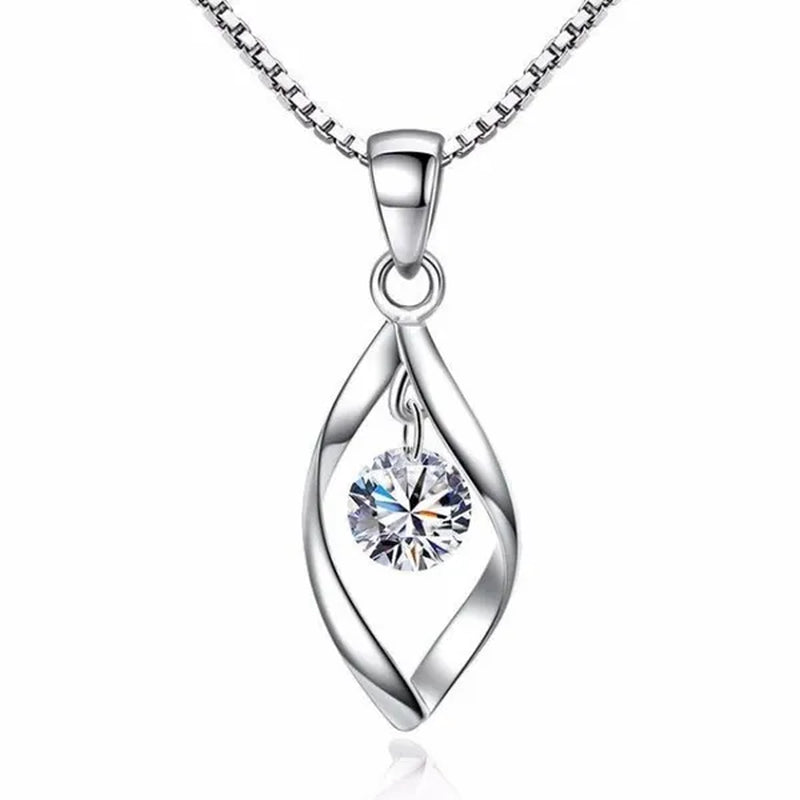 Exquisite Elegant Bridal Wedding Silver Plated Necklace for Women White Sapphire Teardrop Pendant Necklace