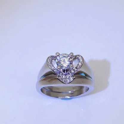 New Fashion Creative Exquisite Women'S Heart Shaped Simulation Zircon Ring Set Engagement Ring Set
