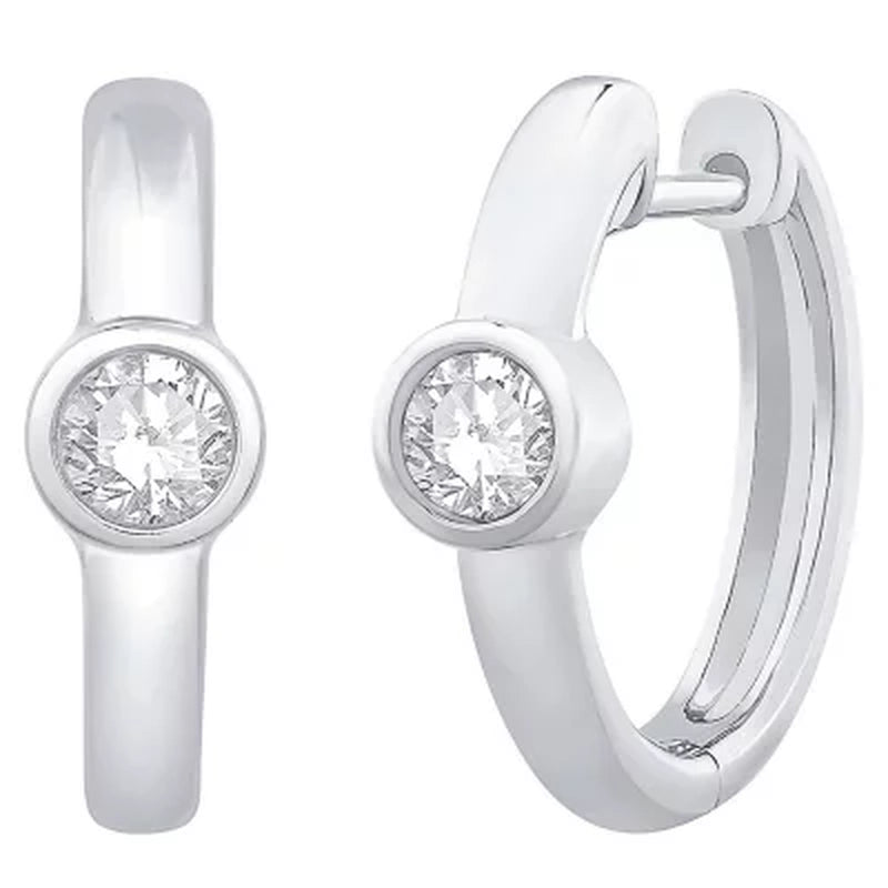 0.20 CT. TW. Diamond Bezel Huggie Hoop Earrings in 14K Gold