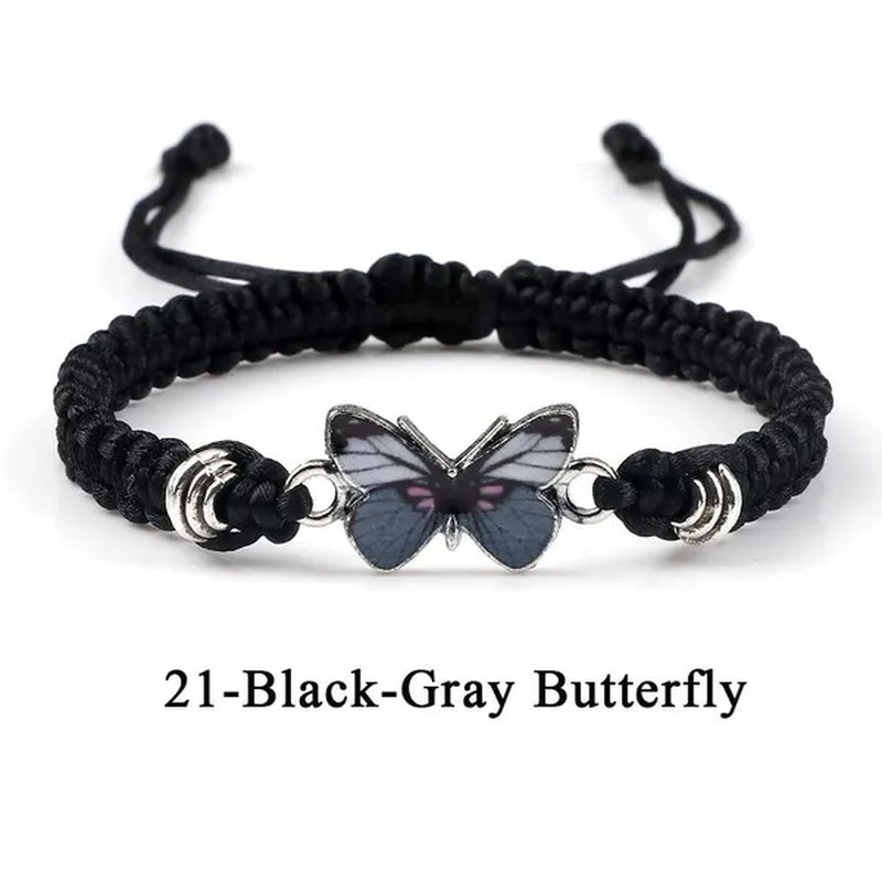 2022 Hot Adjustable Braided String Bracelet for Women Grey Butterfly Pendant Handmade Charm Bangles Fashion Girl Jewelry