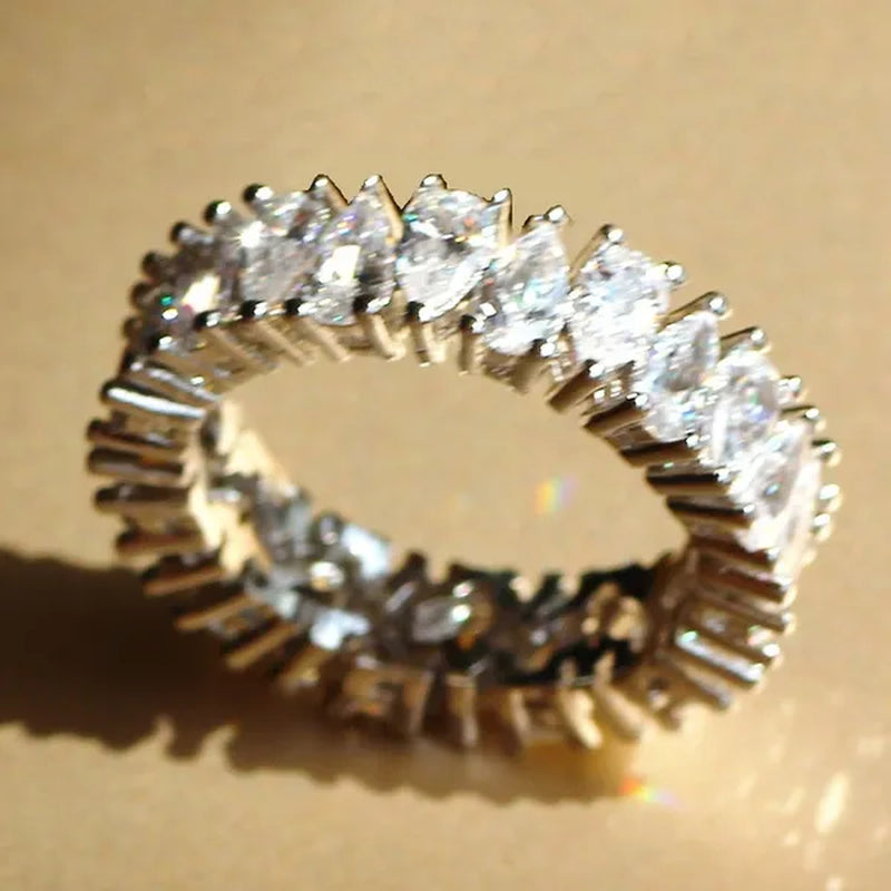 Luxurious Silver Natural Gemstones White Sapphire Wedding Birthstone Bride Flower Engagement Ellipse Drop Ring Jewelry Size 6 7 8 9 10