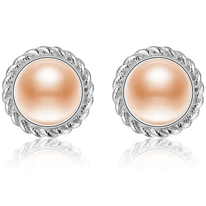 Real 925 Sterling Silver with 8-9mm Pink Freshwater Cultured Pearl Stud Earring Women Party Gifts Fine Jewelry FEIGE