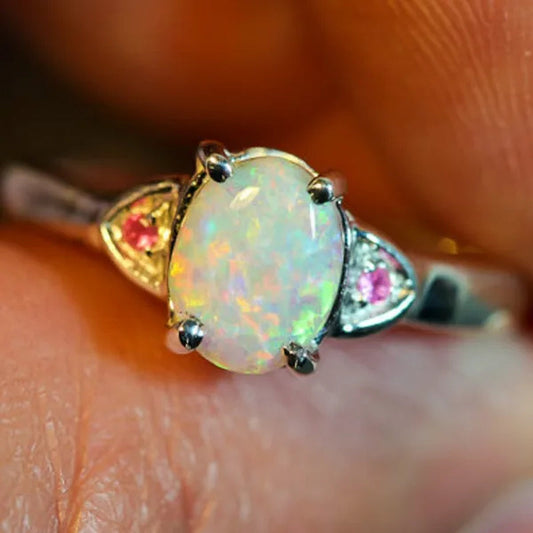 Women'S Jewelry Oval Fire Opal&Ruby 925 Sterling Silver Rings 5-10