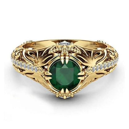 Women 14K Gold Natural Diamond Green Emerald Rings