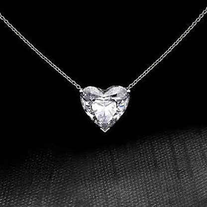 Fashion Elegant Ladies Silver Plated Sparkling White Sapphire Heart Shaped Choker Necklaces for Women Bridal Chain Necklace Fine Jewelry