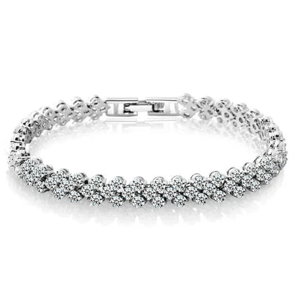 European and American Fashion Roman Style Women'S Zircon Bracelet Shiny Zircon Wedding Engagement Bracelet Valentine'S Day Anniversary Gift Birthday Party Jewelry