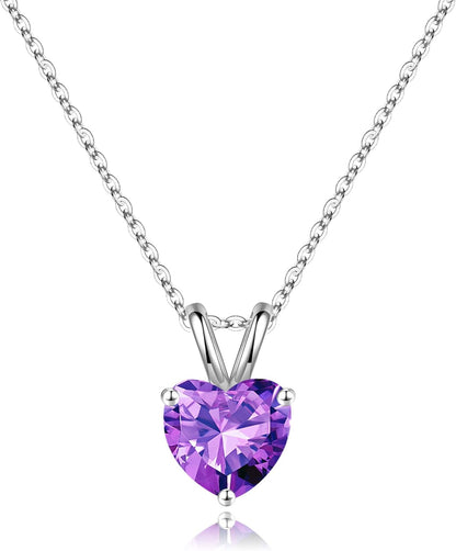 Heart Birthstone Necklace for Women - Dainty Heart Birthstone Pendant Sparkle 925 Sterling Silver Necklace Anniversary Birthday Gifts for Women Mom Wife Daughter Grandma Jewelry Gifts