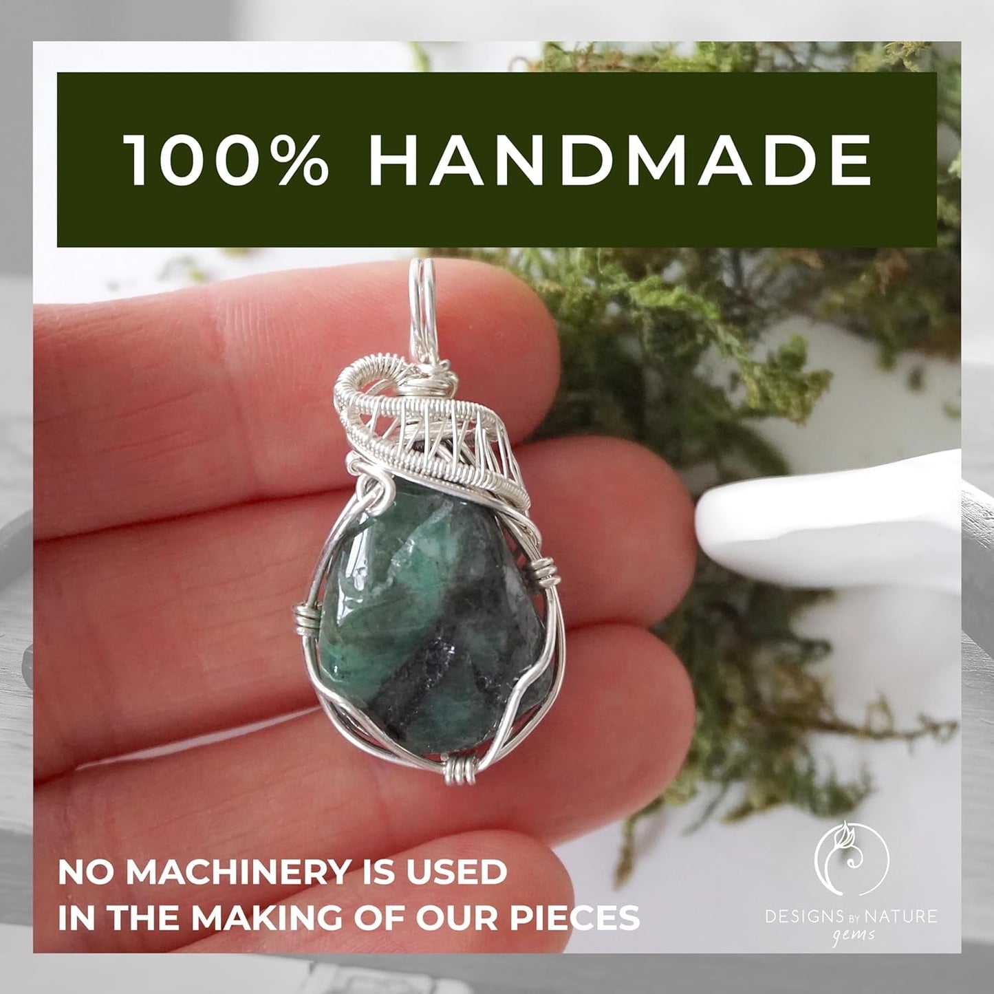 Raw Emerald Necklace, May Birthstone Jewelry, with 18 Inch Sterling Silver Chain, Genuine Raw Crystal, Handmade in North America