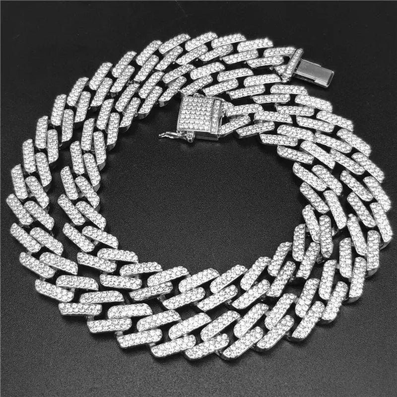 Iced Out Cuban Link Chain Necklace Chain Hip Hop Jewelry Choker Gold Silver Chain for Men Rapper Necklaces Bracelet 8-30 Inch
