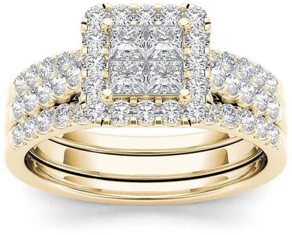 6 Styles Exquisite Women Ladies 18K Gold Natural White Sapphire Diamond Ring Set Anniversary Christmas Gift Engagement Bridal Wedding Jewelry Rings Size 6-10