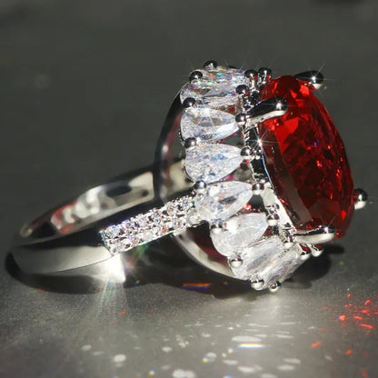Unique  Silver Natural Ruby Gemstones Birthstone Bride Princess Wedding Engagement Strange Ring Size 6 7 8 9 10