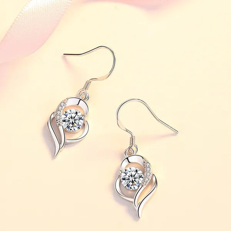 1 Pair Romantic and exquisite 925 standard Sterling Silver Diamond Love Earrings Love Heart Star White Sapphire Diamond Stud Earrings for Women Wedding Engagement Bride Jewelry Gift