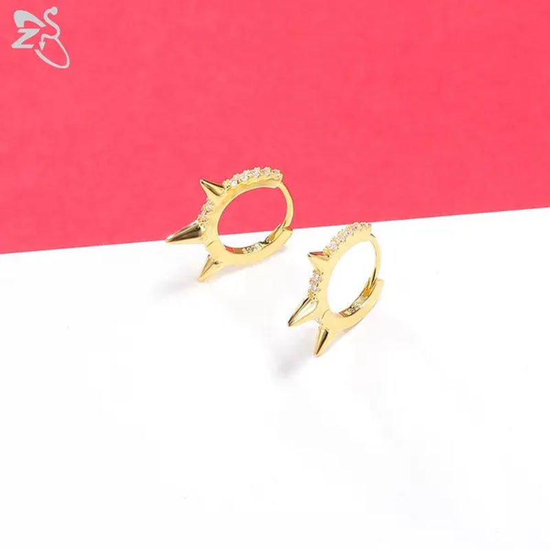 1 Pair Zircon 925 Sterling Silver Hoop Earring for Women Girls Gold Color Spike Circle Earrings Silver Punk Ear Piercings Jewelry Gifts