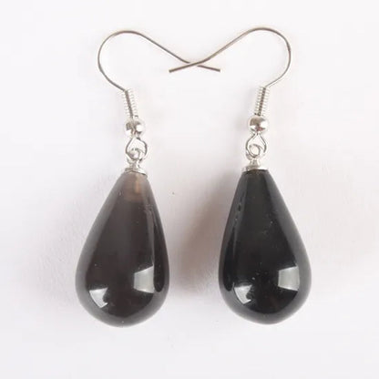 1Pair 13X22MM Amethyst Clear Quartz Lapis Lazuli Turquoise Rose Quartz Opal Obsidian Jasper Drop Cone Bead Hook Dangle Earrings