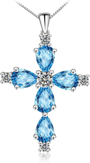 Cross Necklace for Women,925 Sterling Silver Jesus Christian Religious Birthstone Jewelry