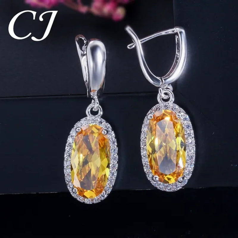CANDICE Fashion Women Sterling Silver Plated Jewelry Sets for Girls Lovely Oval Pink CZ Stone Party Necklace Earrings Ring Set（Us 7-9)