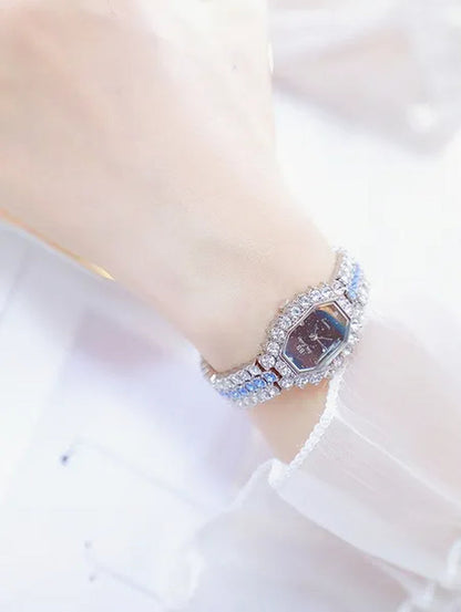 BS Brand Fashion Watches Women Ladies Diamonds Small Bracelet Watch Green Stone Gold Waterproof Montre Femme