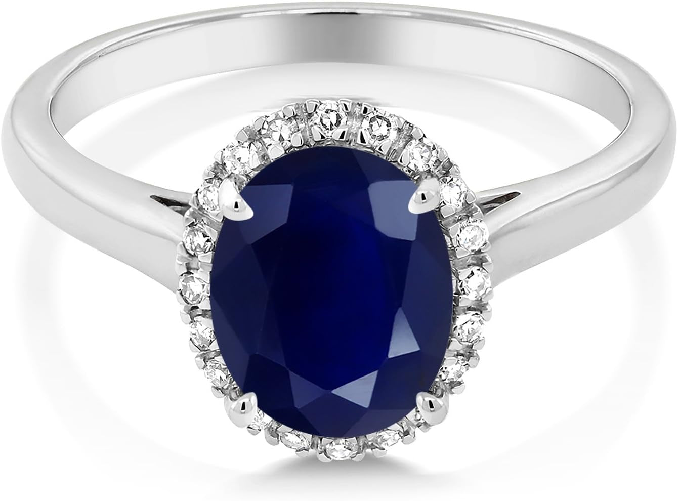 10K White Gold Blue Sapphire and Diamond Engagement Ring | 2.34 Cttw | Oval 9X7MM | Wedding Anniversary Promise Ring for Women | Gemstone Birthstone
