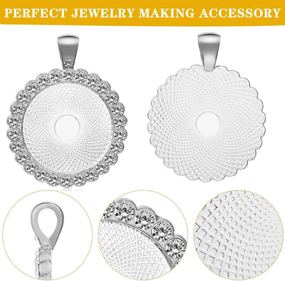 40 Pieces Rhinestone Bezel Pendant Trays Set, Include 20 Pieces round Bezel Trays Cabochon Pendant Setting with 20 Pieces Clear Glass Cabochons for Photo Pendant DIY Jewelry Craft Making