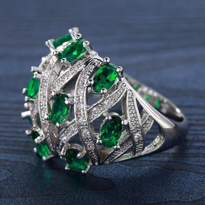 Silver Natural stones Ruby and Emerald and Sapphire White Sapphire Wedding Birthstone Bride Engagement Ring Jewelry