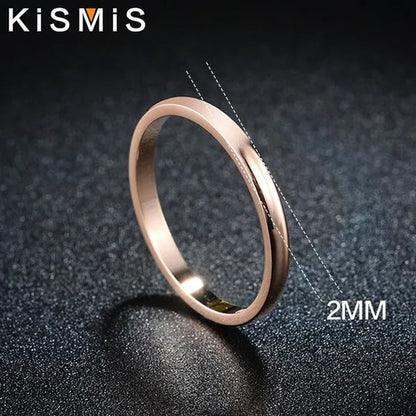 Titanium Steel Stackable Ring 2MM Plain Dome High Polished Wedding Band Women Men Comfort Fit Classic Couple Rings Kismis Accessories for Daily Wear, Engagement, Promise, Anniversary - Black/Silver/Gold/Rose Gold, Size 3-12 ( 1PC )