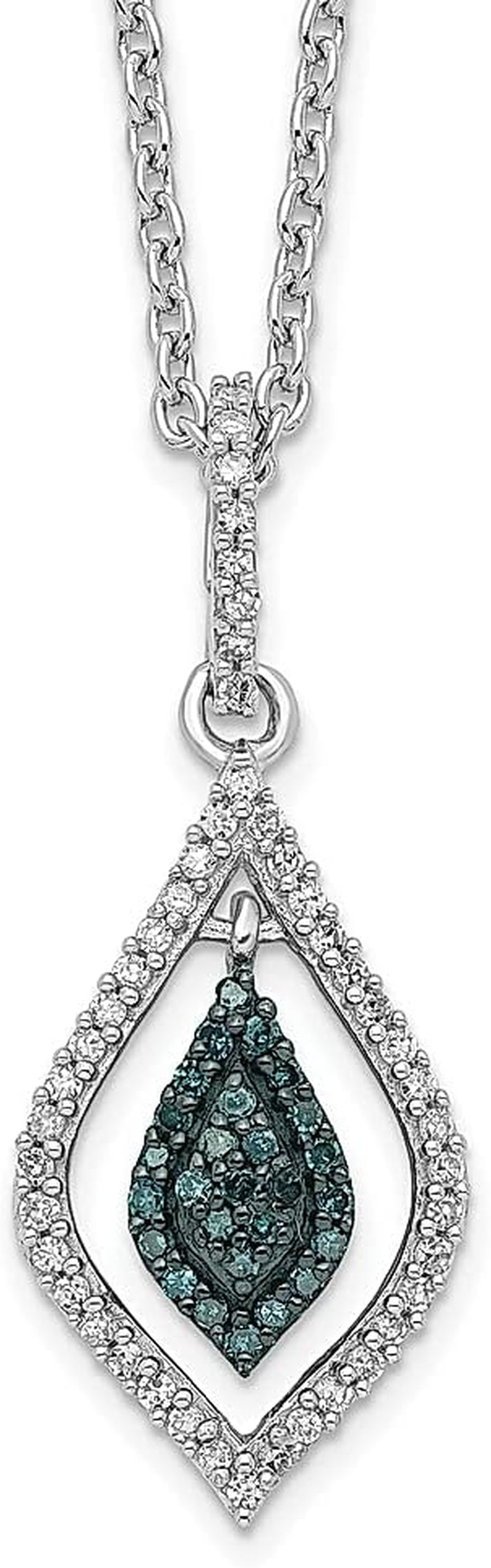925 Sterling Silver Blue White Diamond 18 Inch Chain Necklace 2 Extender