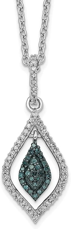 925 Sterling Silver Blue White Diamond 18 Inch Chain Necklace 2 Extender