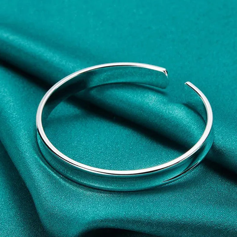 Charm 925 Sterling Silver Smooth 12mm Adjustable Bangle Bracelet for Woman Man Fashion Wedding Engagement Party Jewelry